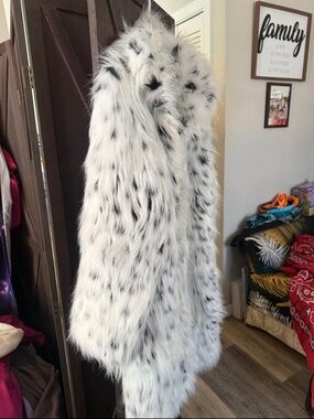 White Faux Fur Coat with Black Speckle